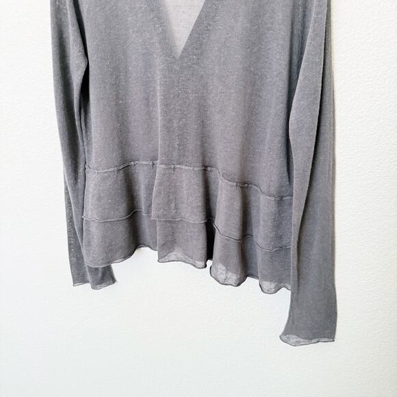 [J. Jill] Gray Linen Blend Tiered Ruffle Peplum V-Neck Cardigan Sweater Sz Large - Picture 8 of 10